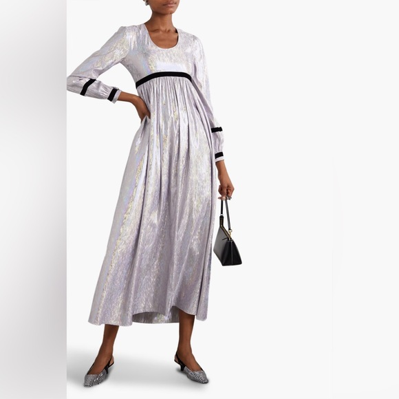 NEW with Tags Batsheva Shimmering Silver Holographic Dress with Black Trim - Picture 2 of 5